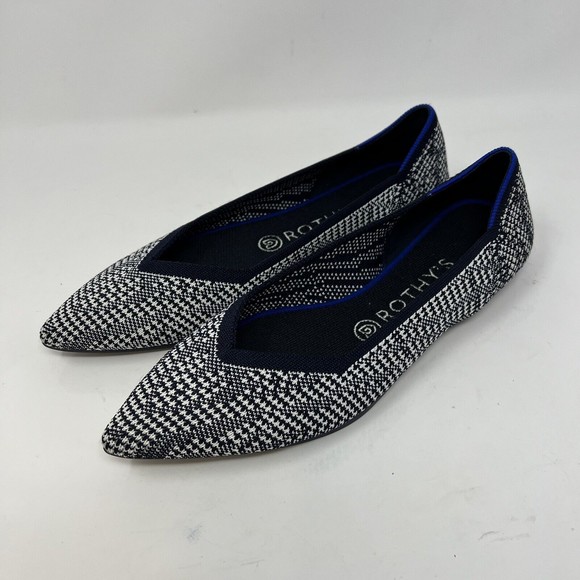 Rothy’s The Point Navy Blue Houndstooth Ballet Flat Women’s Size 8.5 - Picture 1 of 7